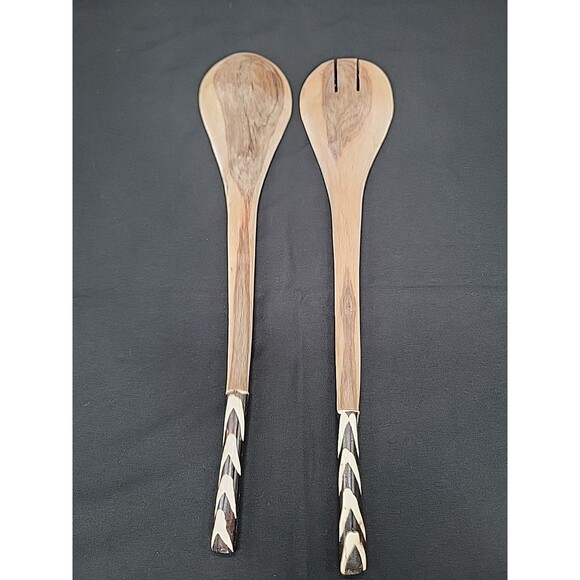 Handmade Wooden Salad Server Spoons Set - Picture 3 of 3